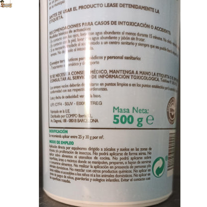 BricoLoco Insecticida suelo en polvo granulado 500 grs. Exterior e interior. Hormigas, cucarachas, pulgas, chinches, garrapatas, piojos.