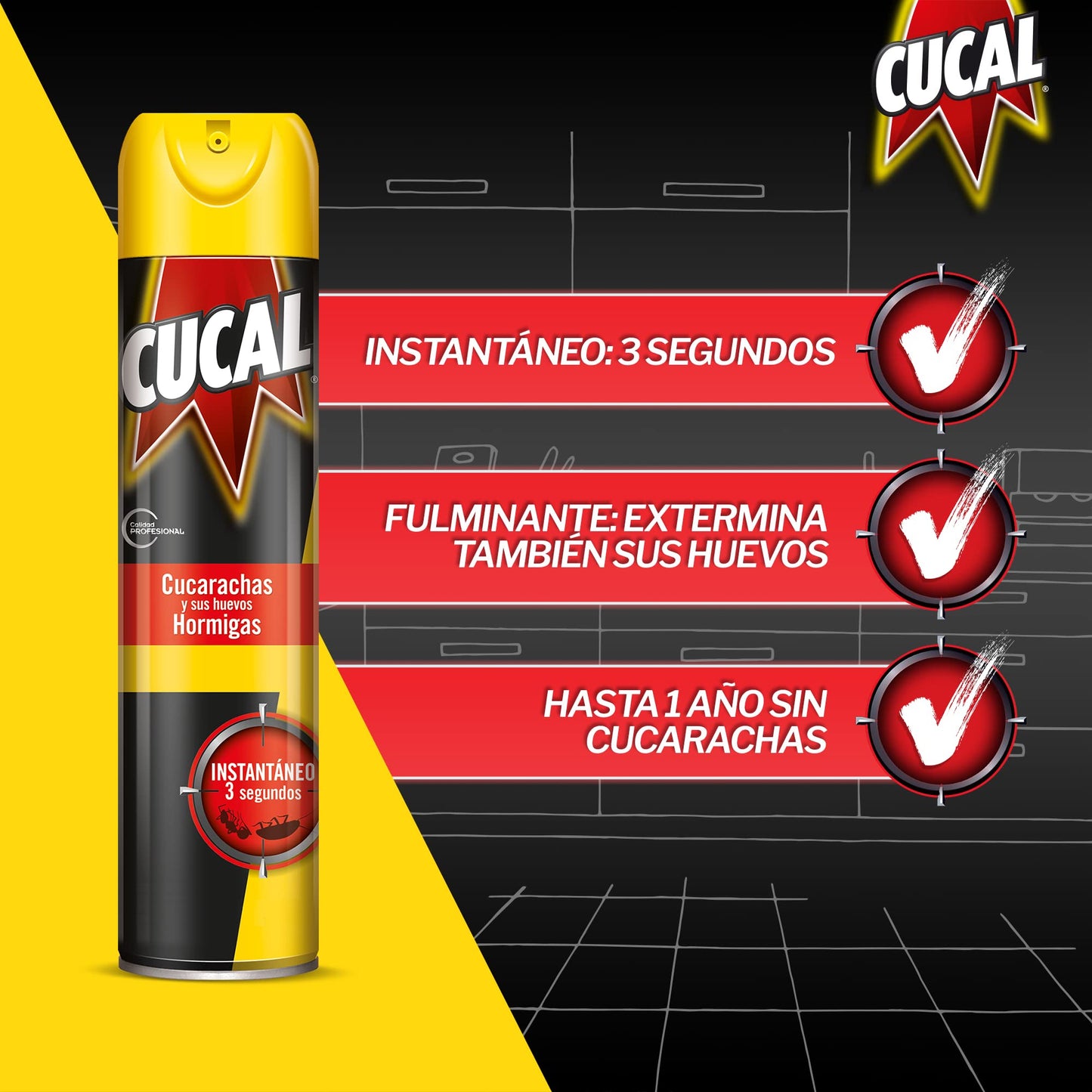 Cucal Insecticida Aerosol Instant contra Cucarachas, Hormigas y sus nidos 750ml, insecticida para insectos rastreros eficaz en 3 segundos