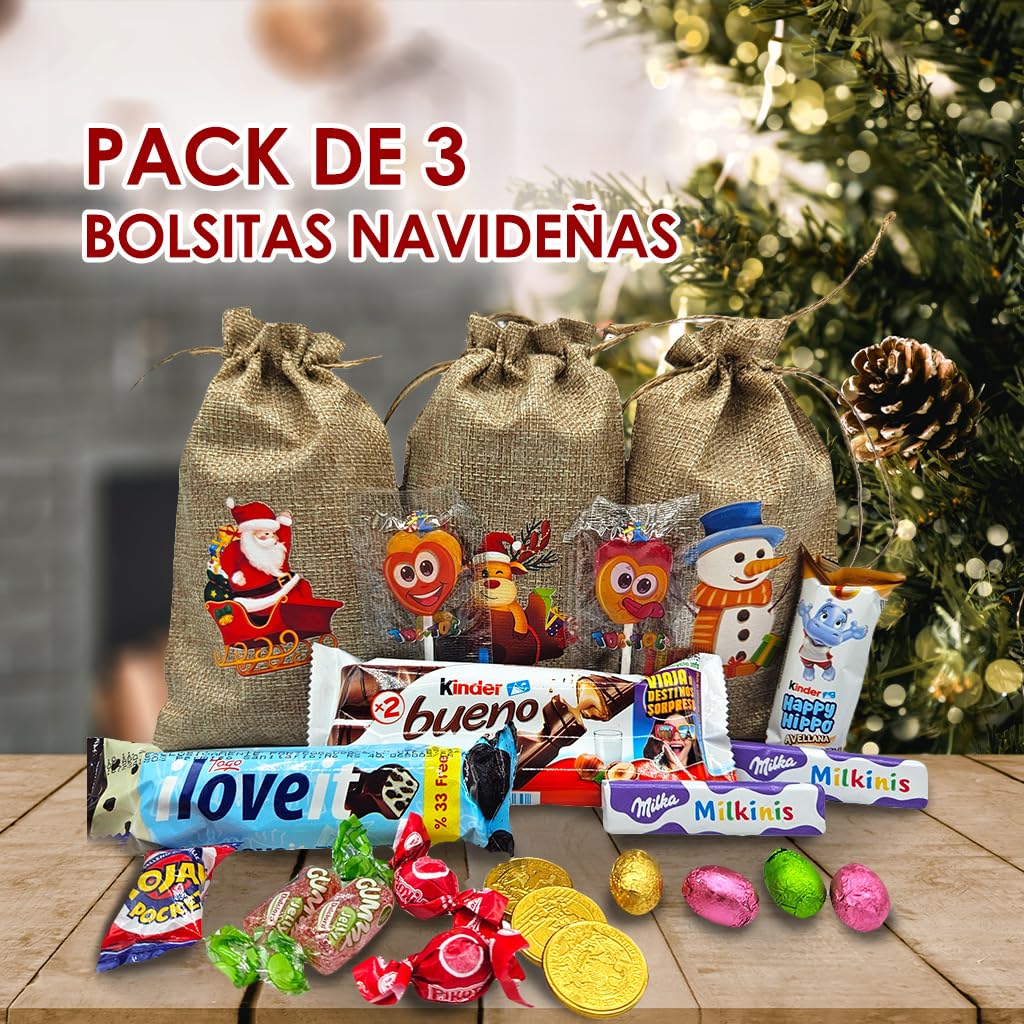 Bolsa de Lino con Chocolates de Navidad