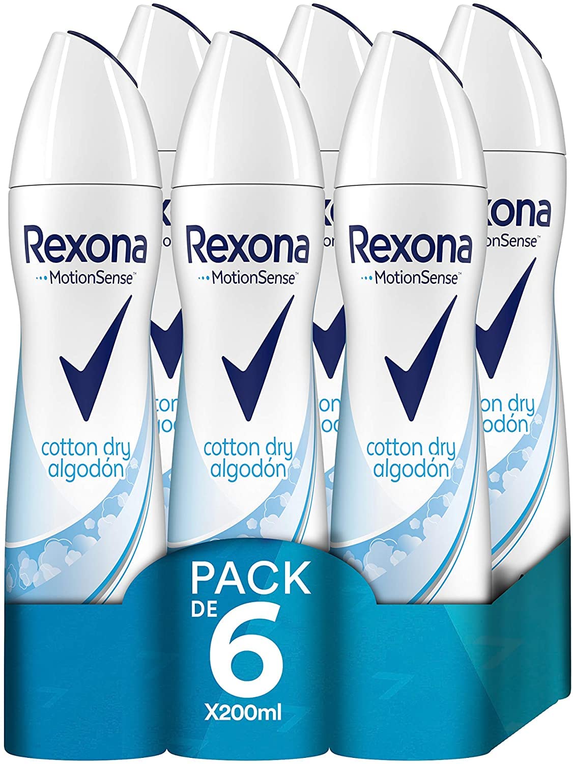 Rexona Desodorante Aerosol Antitranspirante para mujer Cotton Dry 200ml - Pack de 6