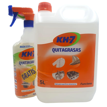 PACK Kh7 QuitaGrasas Desengrasante Profesional 5 Litros + Pistola Kh-7 Quitagrasas Citrico GRATIS 715 ml