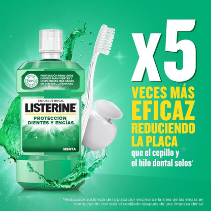 Listerine Protección Dientes y Encías (pack de 2 x 1L), enjuague bucal con flúor, colutorio bucal con 24 horas de protección - aliento fresco duradero