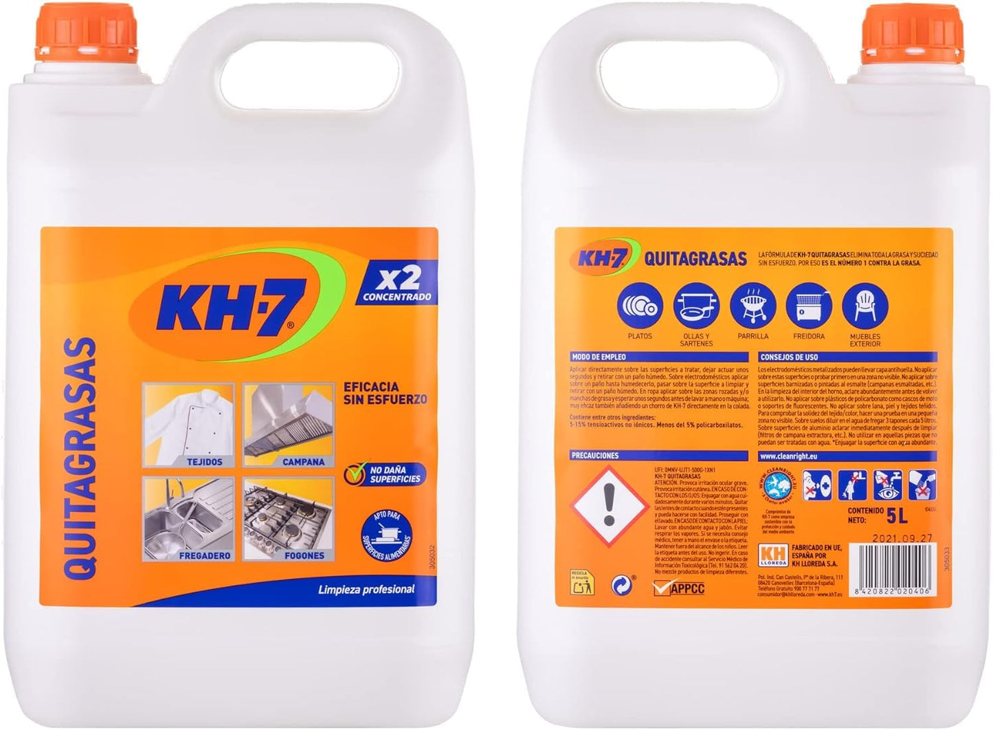 PACK Kh7 QuitaGrasas Desengrasante Profesional 5 Litros + Pistola Kh-7 Quitagrasas Citrico GRATIS 715 ml