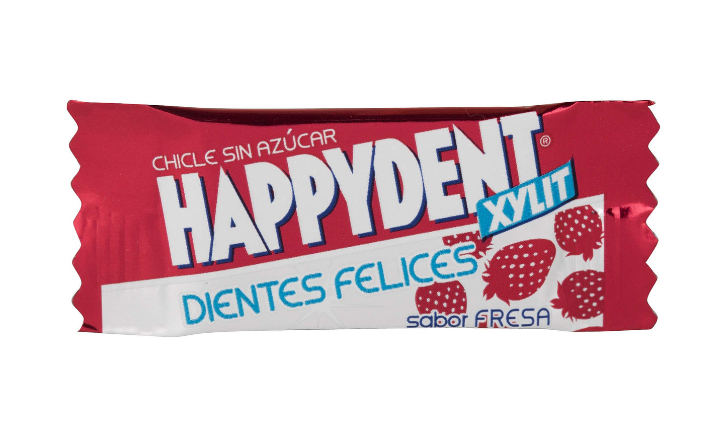 Happydent Chicle sin Azécar con Xilitol Sabor Fresa - Paquete de 200 x 2.20 gr - Total: 440 gr