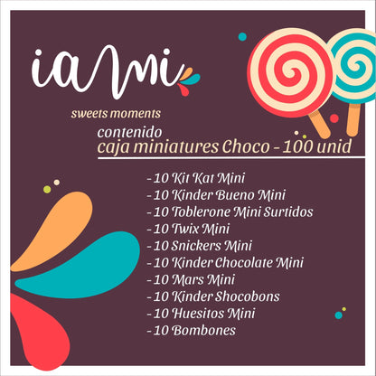 Surtido de Mini Chocolates de 100 Unidades | Caja Gourmet Chocolates MINI I Versiones Miniatures de Kit Kat, Toblerone, Kinder Bueno, Twix, Snickers, Kinder Chocolate, Shochobons, Mars [IAMI]