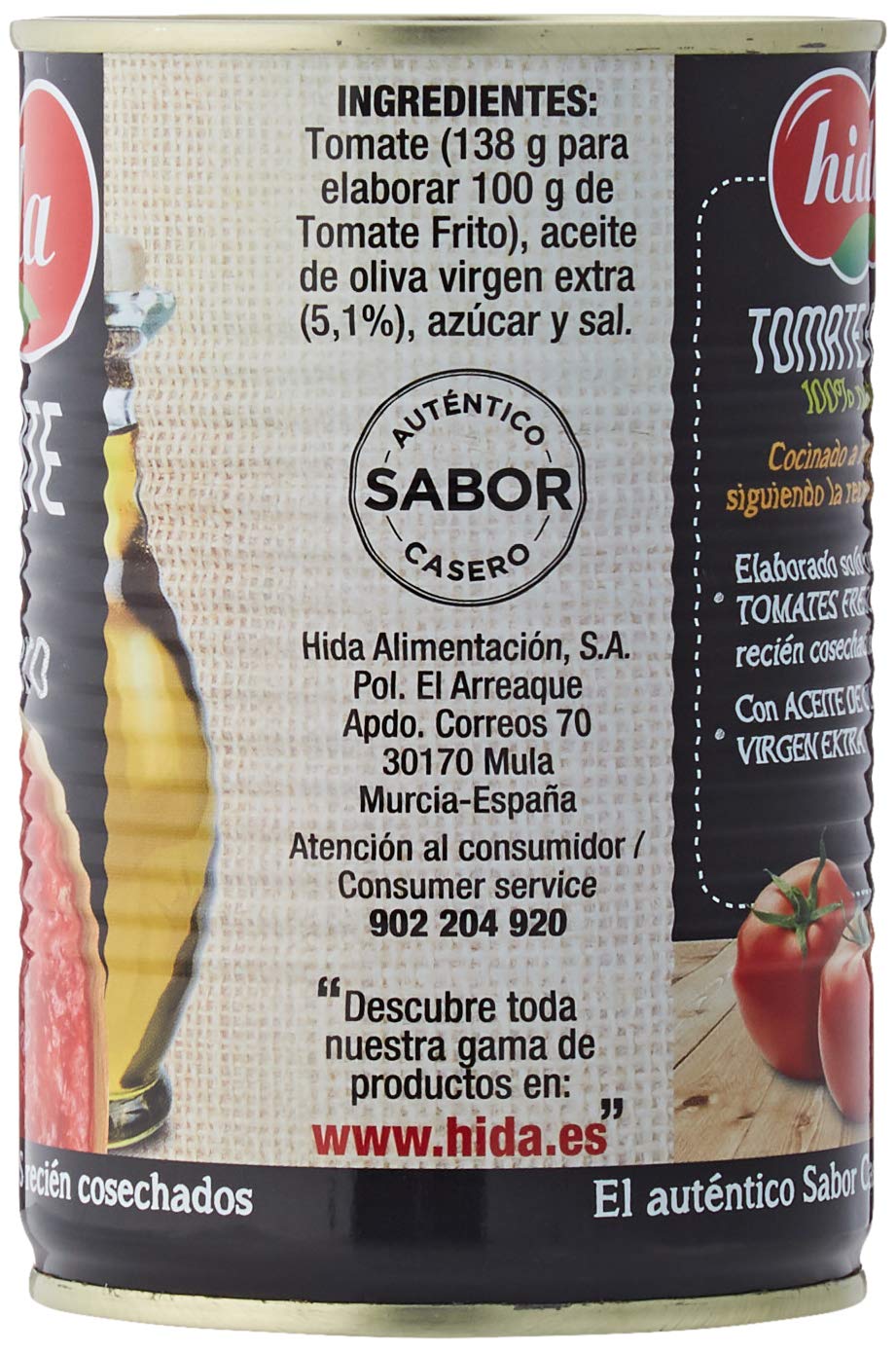 Hida Tomate Frito 400g x 6 Latas - Total: 2400 g