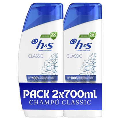 H&S Nutre y Cuida Champú Anticaspa para Uso Diario. Pack Ahorro 2 x 700 ml. Hasta 100% de Protección Anticaspa, Clínicamente Probado. Para Todo Tipo de Pelo y Cuero Cabelludo. Frescor y Limpieza