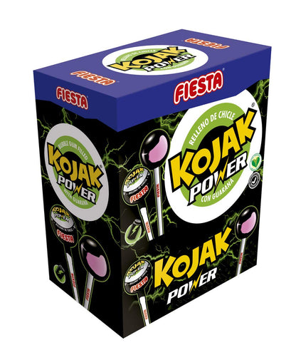 FIESTA Kojak Power Caramelo con Palo Sabor Bebida Energ?tica Relleno de Chicle - Con Guaran? - Caja de 100 unidades