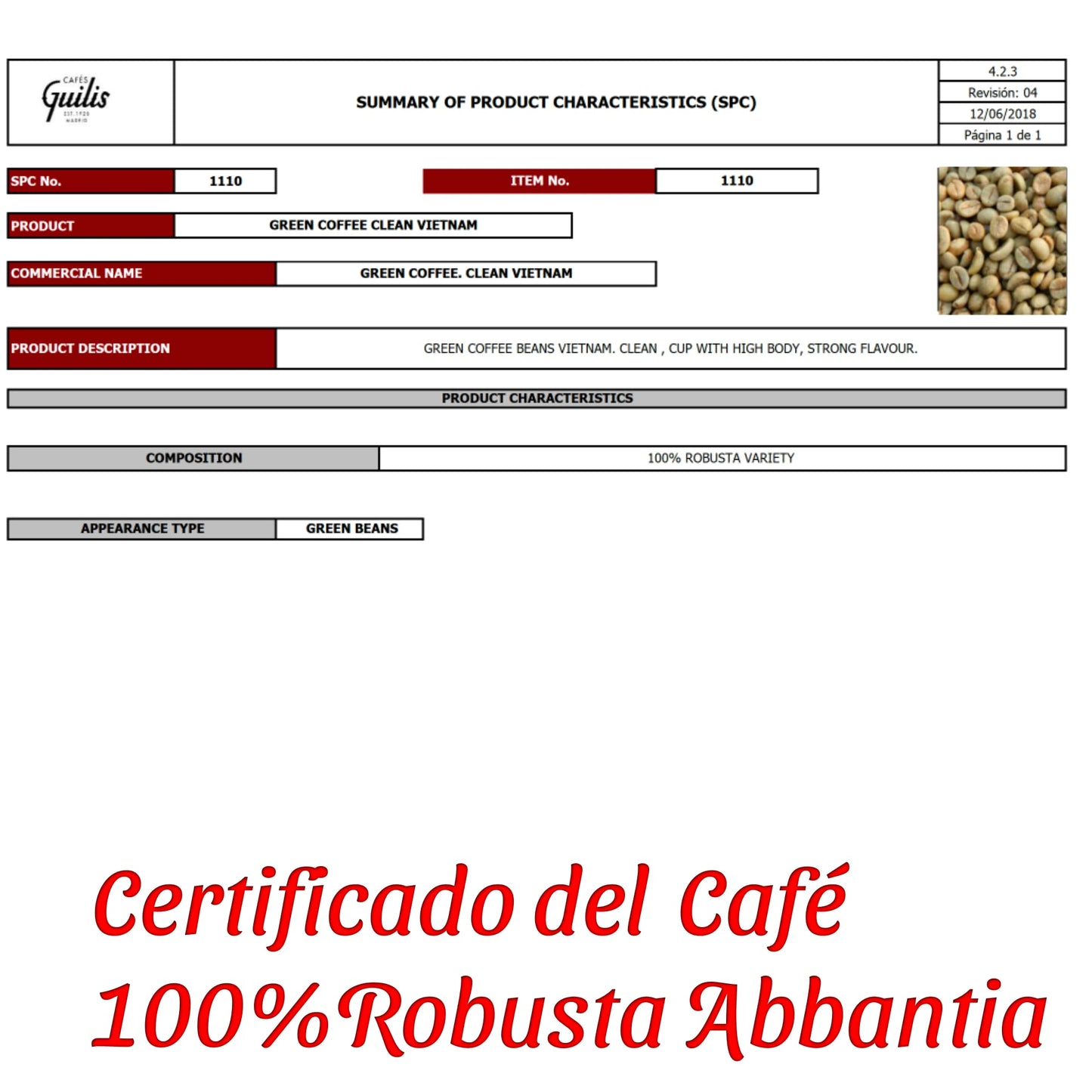 Cafe Natural en Grano Abbantia - 1 Kilo - Edicion Gourmet - 100% Cafe Robusta - Cafe Tueste Natural - Origen Vietnam