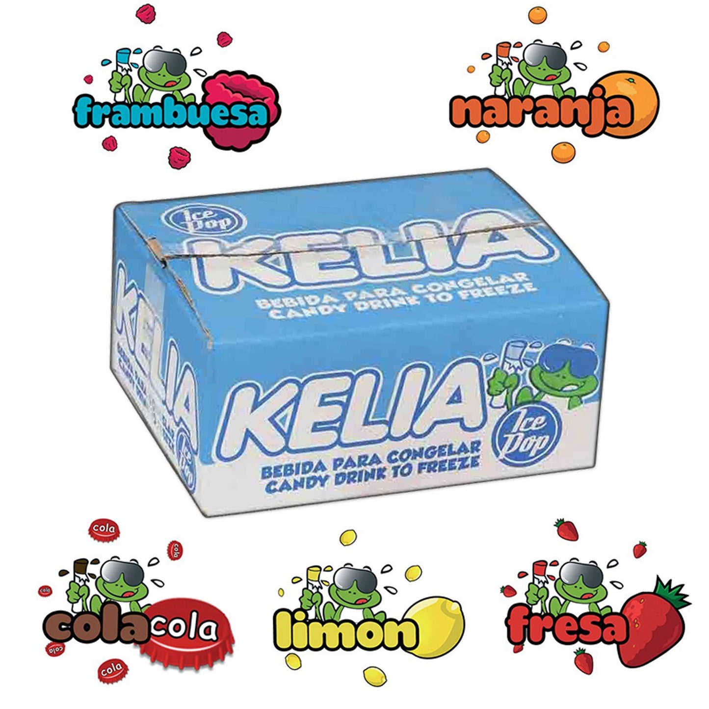 Polo Kelia, Helado de agua, Fresa,Limón- Para Congelar - 60 Unidades de 105 ml - Sabores Surtidos, Bolsa