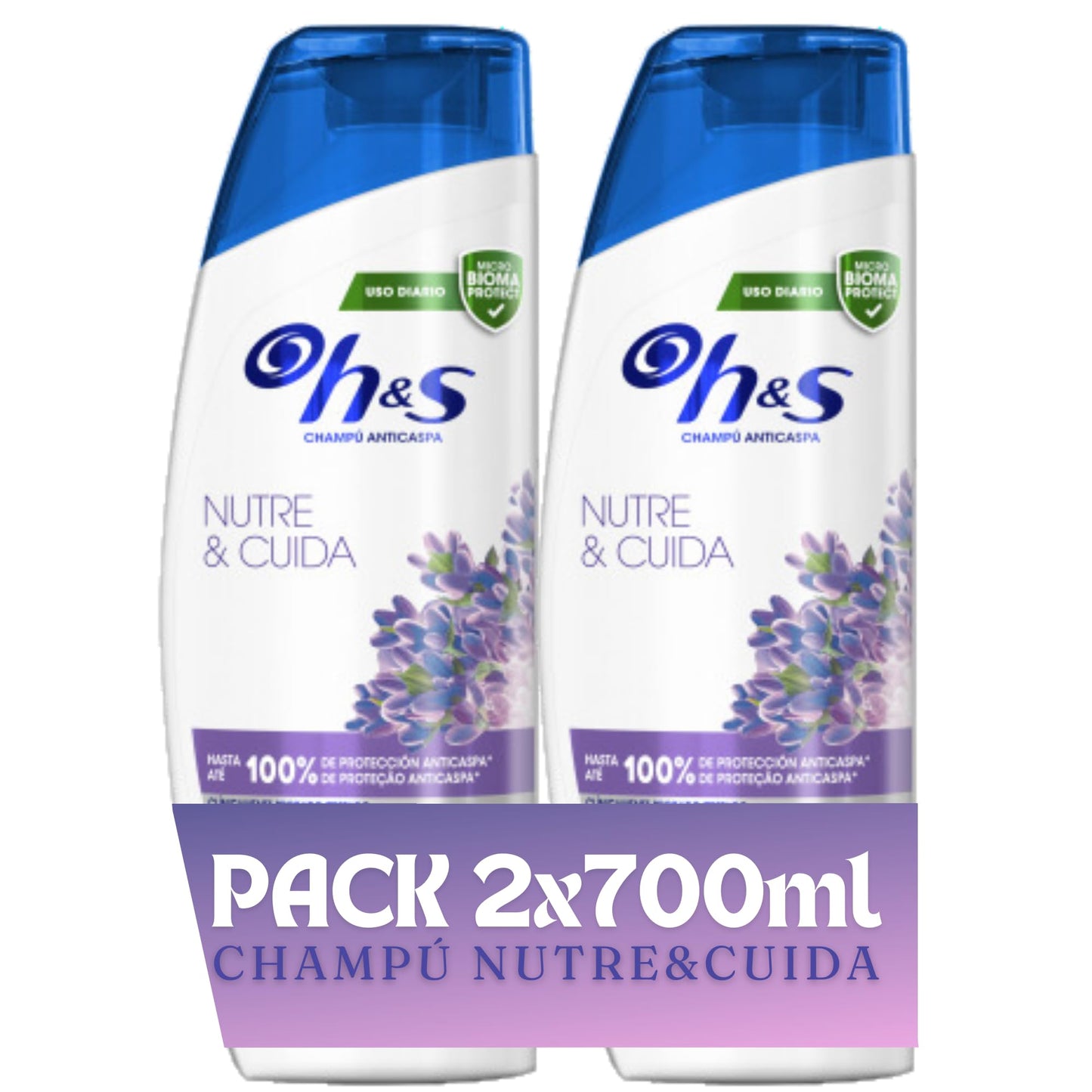 H&S Nutre y Cuida Champú Anticaspa para Uso Diario. Pack Ahorro 2 x 700 ml. Hasta 100% de Protección Anticaspa, Clínicamente Probado. Para Todo Tipo de Pelo y Cuero Cabelludo. Frescor y Limpieza