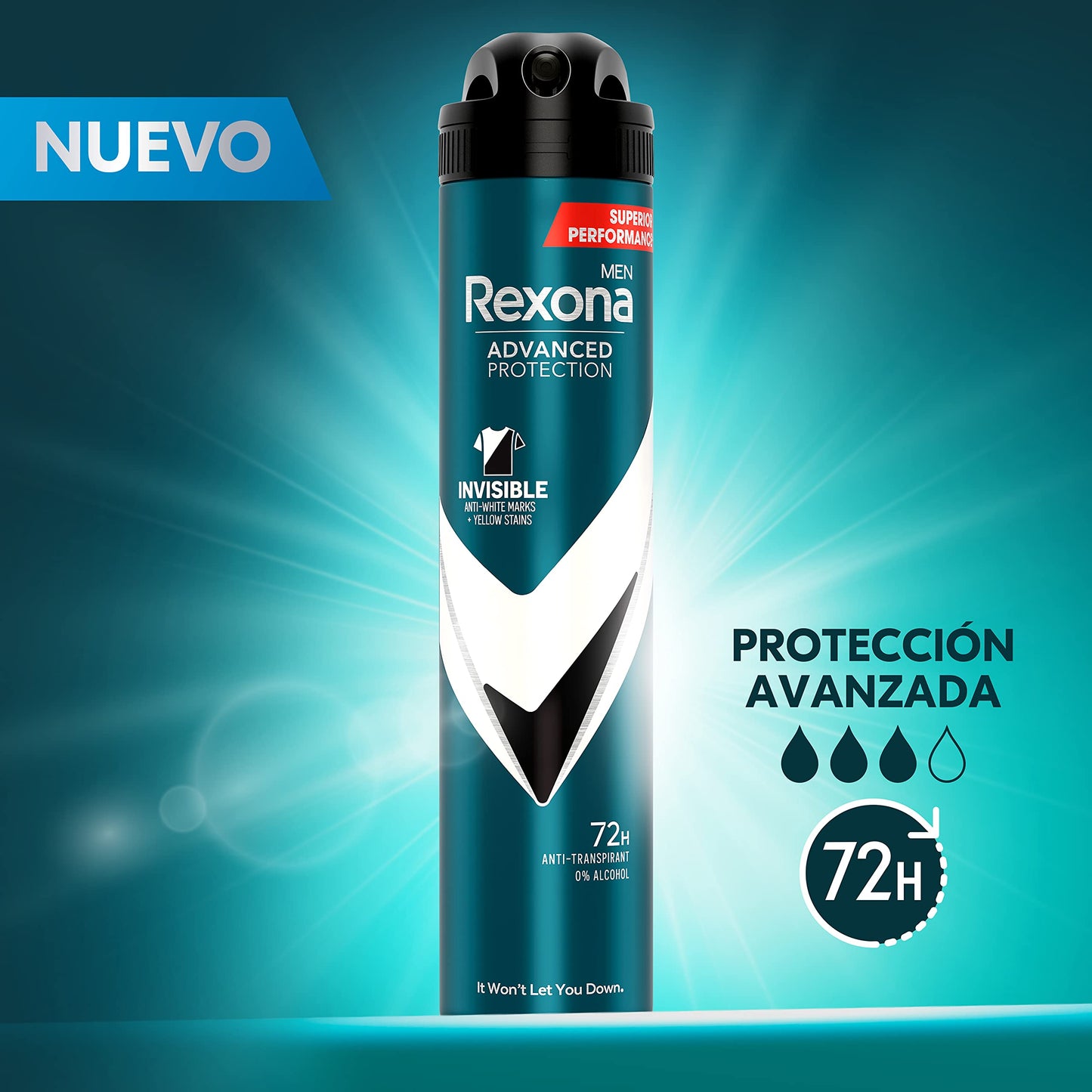 Rexona Desodorante Aerosol Protección Avanzada 72h Invisible Black & White Antitranspirante para hombre 200ml - Pack de 6