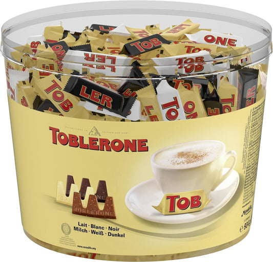 Toblerone Surtido de Mini Chocolate Suizo Mix de Sabores: Chocolate con Leche, Chocolate Blanco y Chocolate Negro con Nougat de Miel y Almendras, Pack 904g