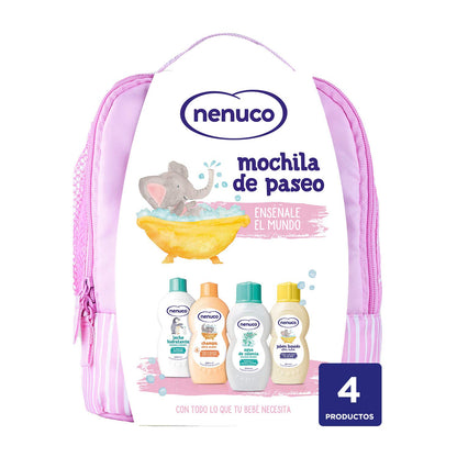 Nenuco Pack Bebé Mochila de Paseo color rosa, contiene colonia, jabón, champú y leche hidratante, 4 productos x 200 ml