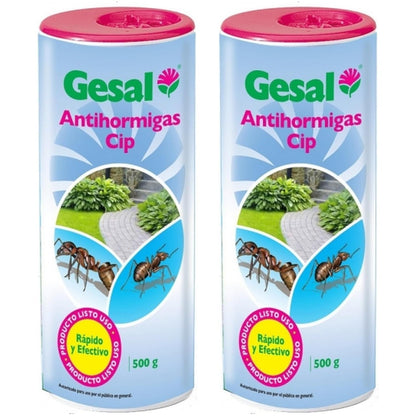 Gesal Insecticida AntiHormigas - 2 Botes x 500 g - Insecticida Suelo en Polvo Granulado Insectos Rastreros - Piretroide. Exterior e Interior. Hormigas, Cucarachas, Pulgas, Chinches, Garrapatas, Piojos