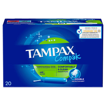 Tampax Compak Super Tampones Con Aplicador, 20 Unidades, Protección Y Comodidad Durante Tu Periodo