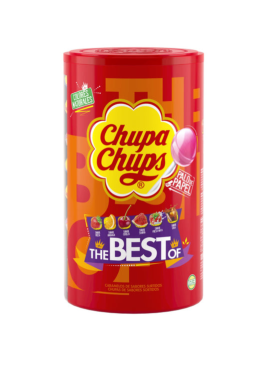 Chupa Chups Original, Caramelo con Palo de Sabores Variados, Tubo Eancode de 100 unidades de 12 gr. (Total 1.200 gr.)