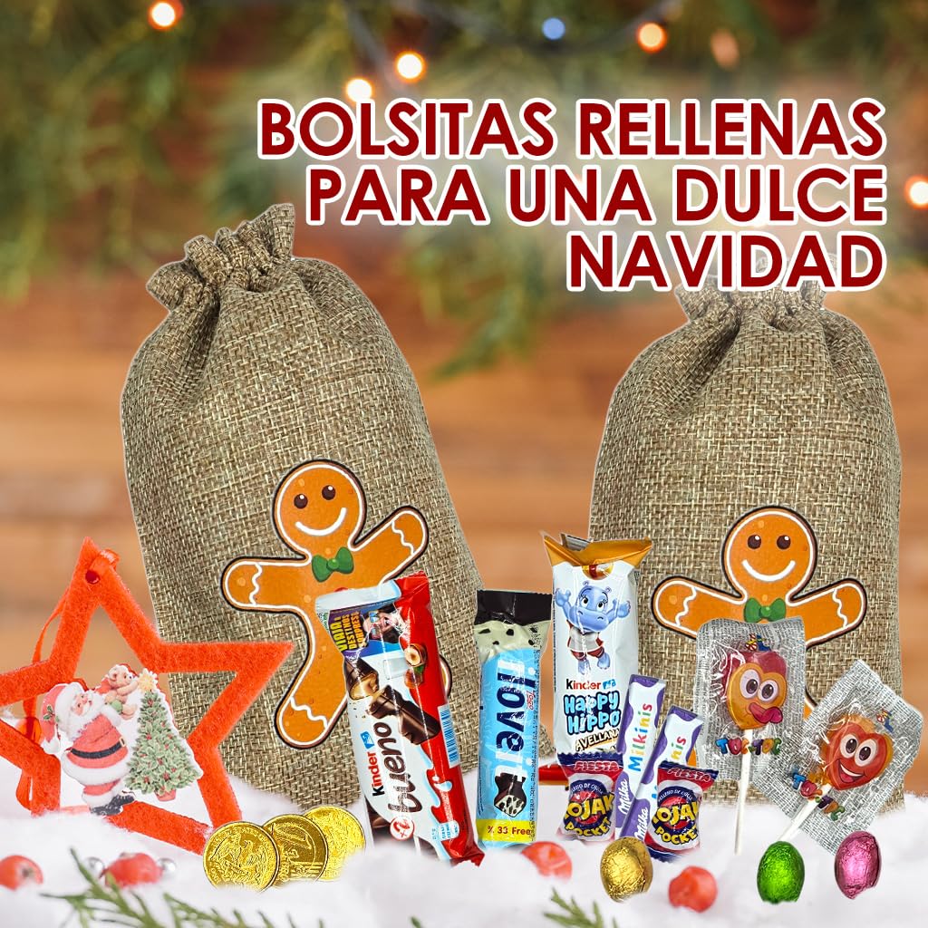 Bolsa de Lino con Chocolates de Navidad