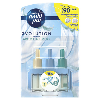 Ambi Pur 3Volution Ambientador Eléctrico Recambio Aroma a Limpio, 3 Fragancias Complementarias Para Eliminar Los Malos Olores