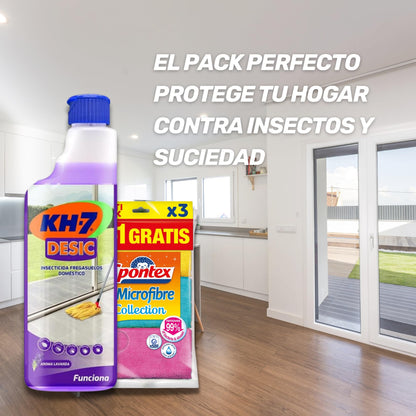 Kits Kh7 Desic + 3 Bayetas | Fregasuelos de efecto preventivo | Desinfecta y Protege tu Hogar | Aroma Lavanda | 3 Bayetas incluídas