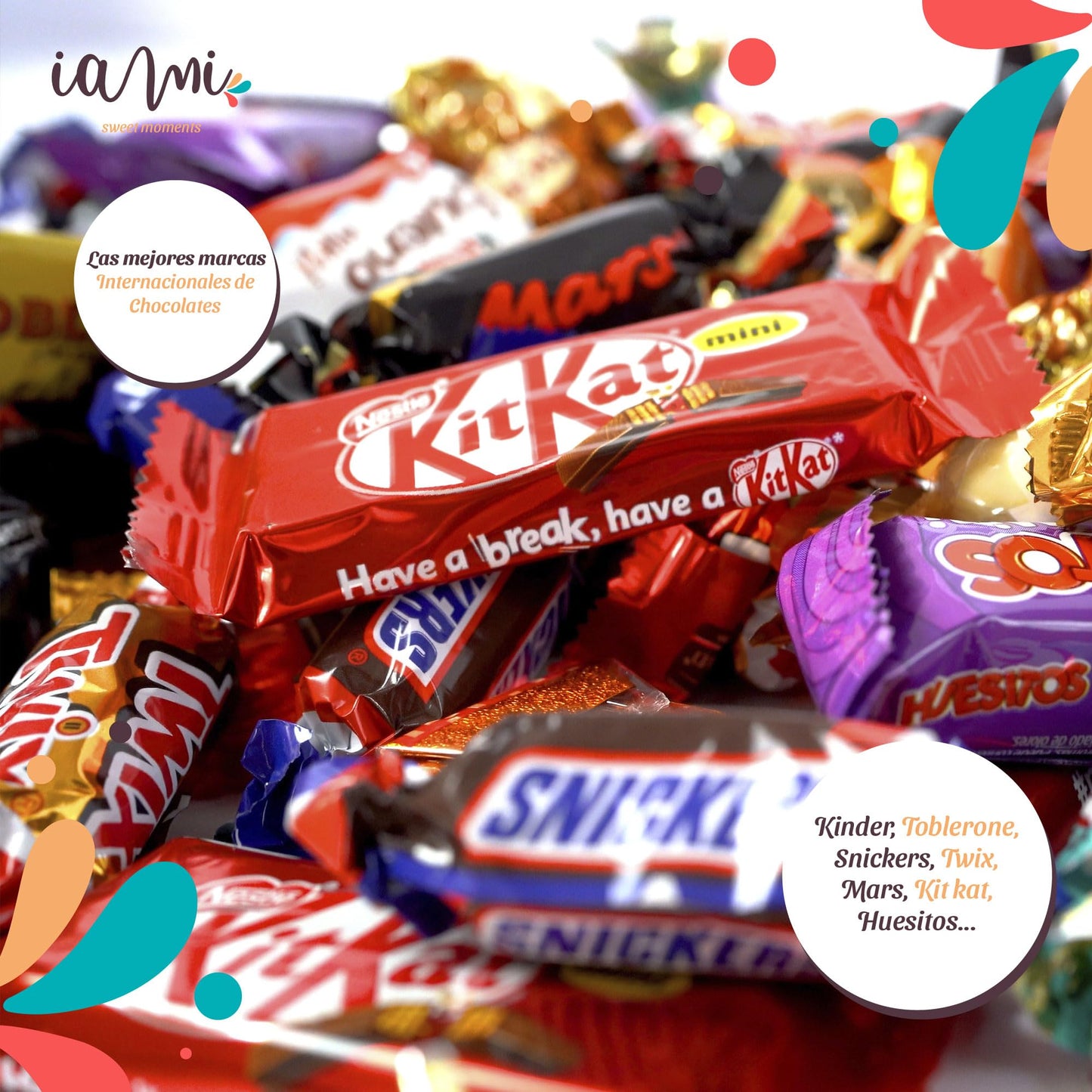 Surtido de Mini Chocolates de 100 Unidades | Caja Gourmet Chocolates MINI I Versiones Miniatures de Kit Kat, Toblerone, Kinder Bueno, Twix, Snickers, Kinder Chocolate, Shochobons, Mars [IAMI]