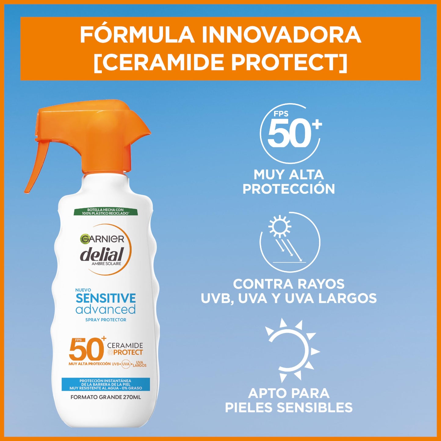 GARNIER DELIAL Sensitive Advanced - Leche Solar para Pieles Claras, Sensibles e Intolerantes al Sol, IP50+, Multicolor - 300 ml