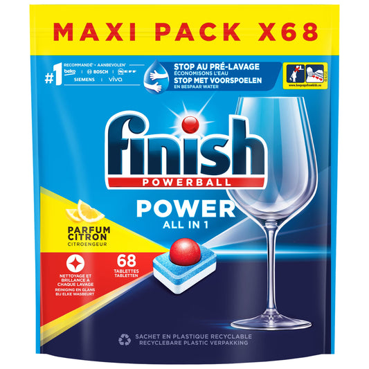 Finish - Pastillas para lavavajillas Powerball All in One Max Litron – 68 tabletas para lavavajillas – Pack de 2