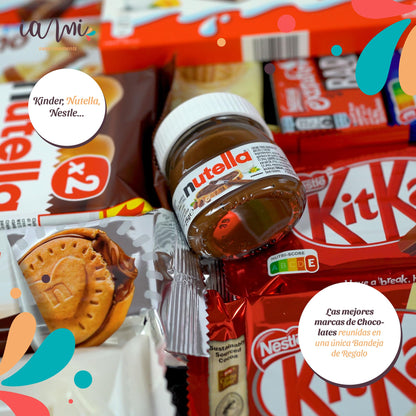 Bandeja Regalo Mega Pack de Chocolates Kinder Bueno - Nutella - Bombones Rafaello - Nestle. +15 Unid. Caja Bandeja Original [IAMI]