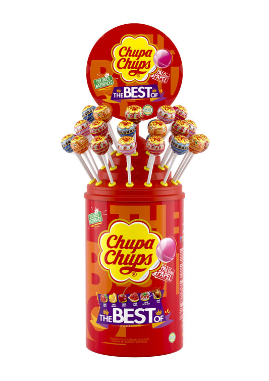 Chupa Chups Original, Caramelo con Palo de Sabores Variados, Tubo Icon Pack de 100 unidades de 12 gr. (Total 1.200 gr.), con azucar