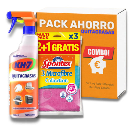 Kits Kh7 Quitagrasas + 3 Bayeta | Pack Ahorro KH-7 Quitagrasas | Máxima eficacia contra la Grasa y Suciedad | 3 Bayetas incluídas