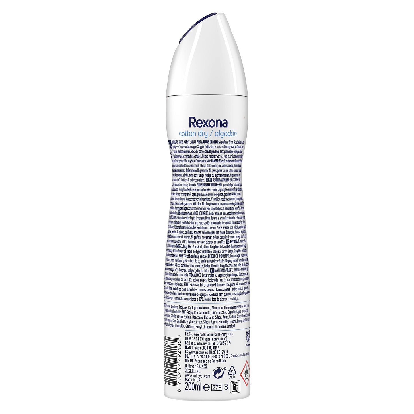 Rexona Desodorante Aerosol Antitranspirante para mujer Cotton Dry 200ml - Pack de 6