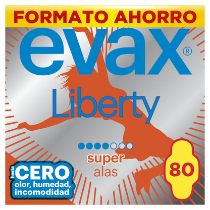 Evax Liberty Super Con Alas, 80 Compresas, Hasta Cero Olor, Humedad e Incomodidad _ Formato Ahorro