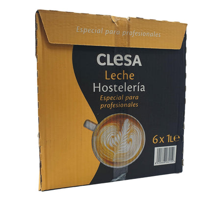 Leche Clesa SemiDesnatada Especial Hosteleria - 6 Bricks de 1 Litro - 100% Leche Gallega - Tapon Anti Goteo - 6 Litros Leche Hosteleria [CLESA]