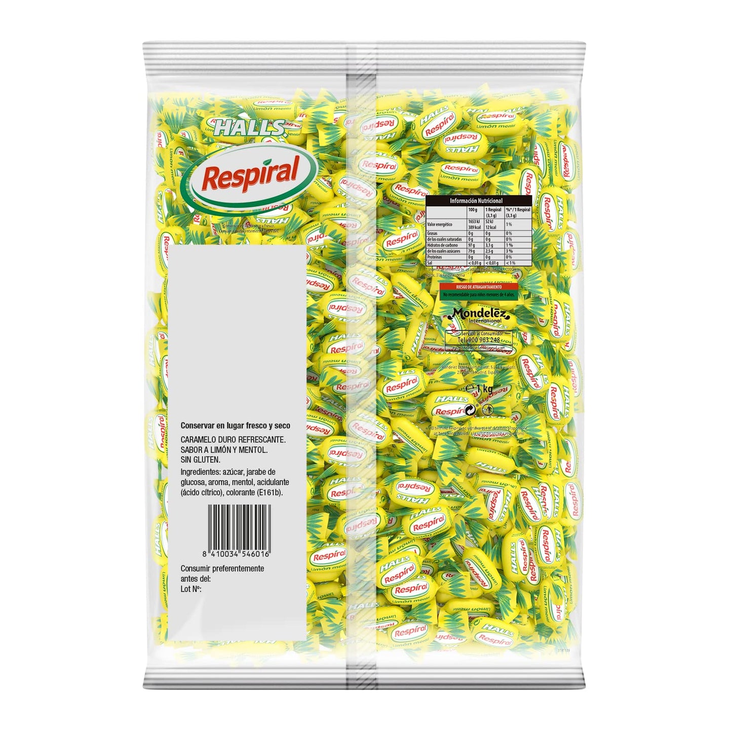 Halls Respiral - Caramelos Duros Sabor Limén y Mentol, Caramelos, Sabor Limon, 1000 Gramos