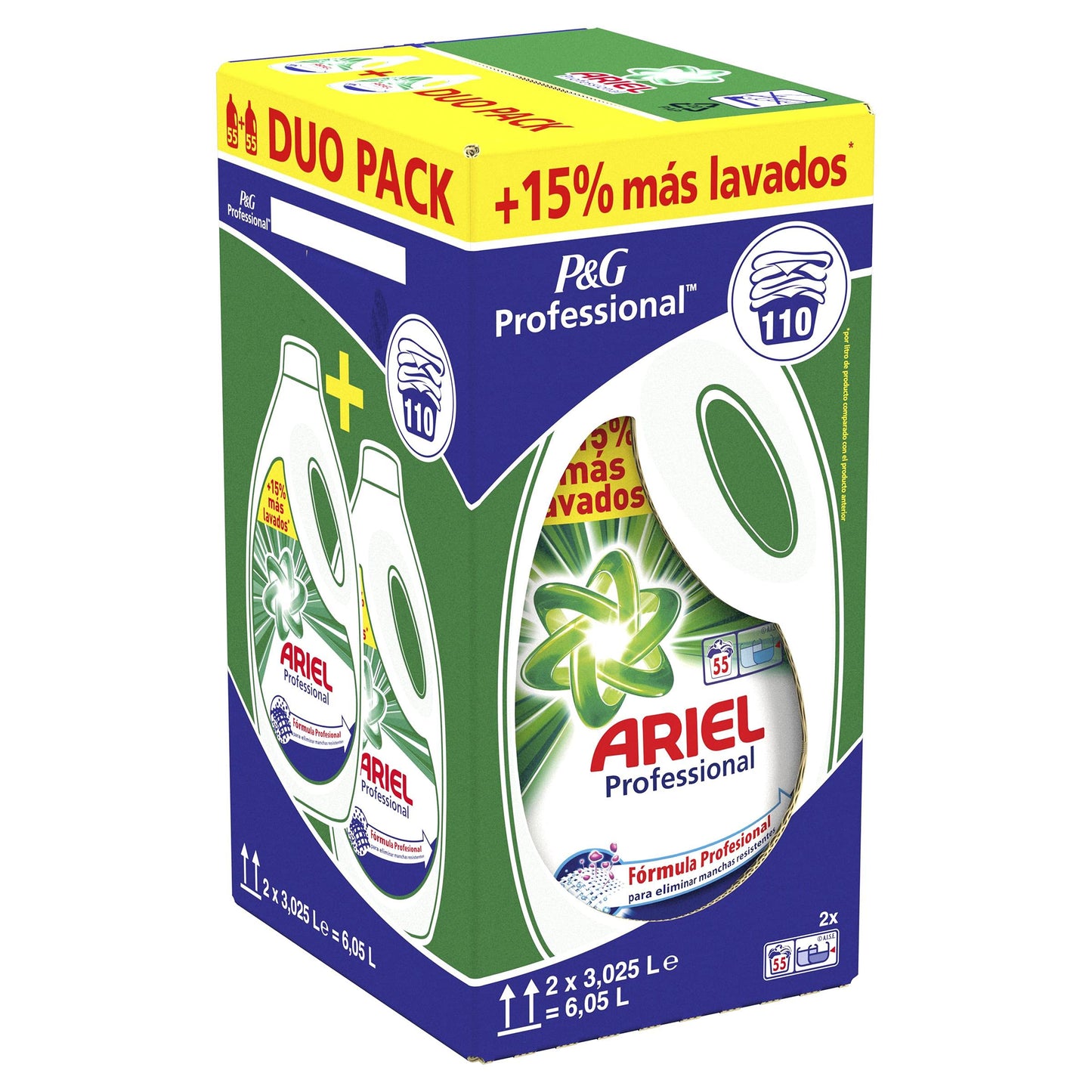 Ariel Professional - Pack de 2 botellas de detergente líquido, 2 x 55 lavados