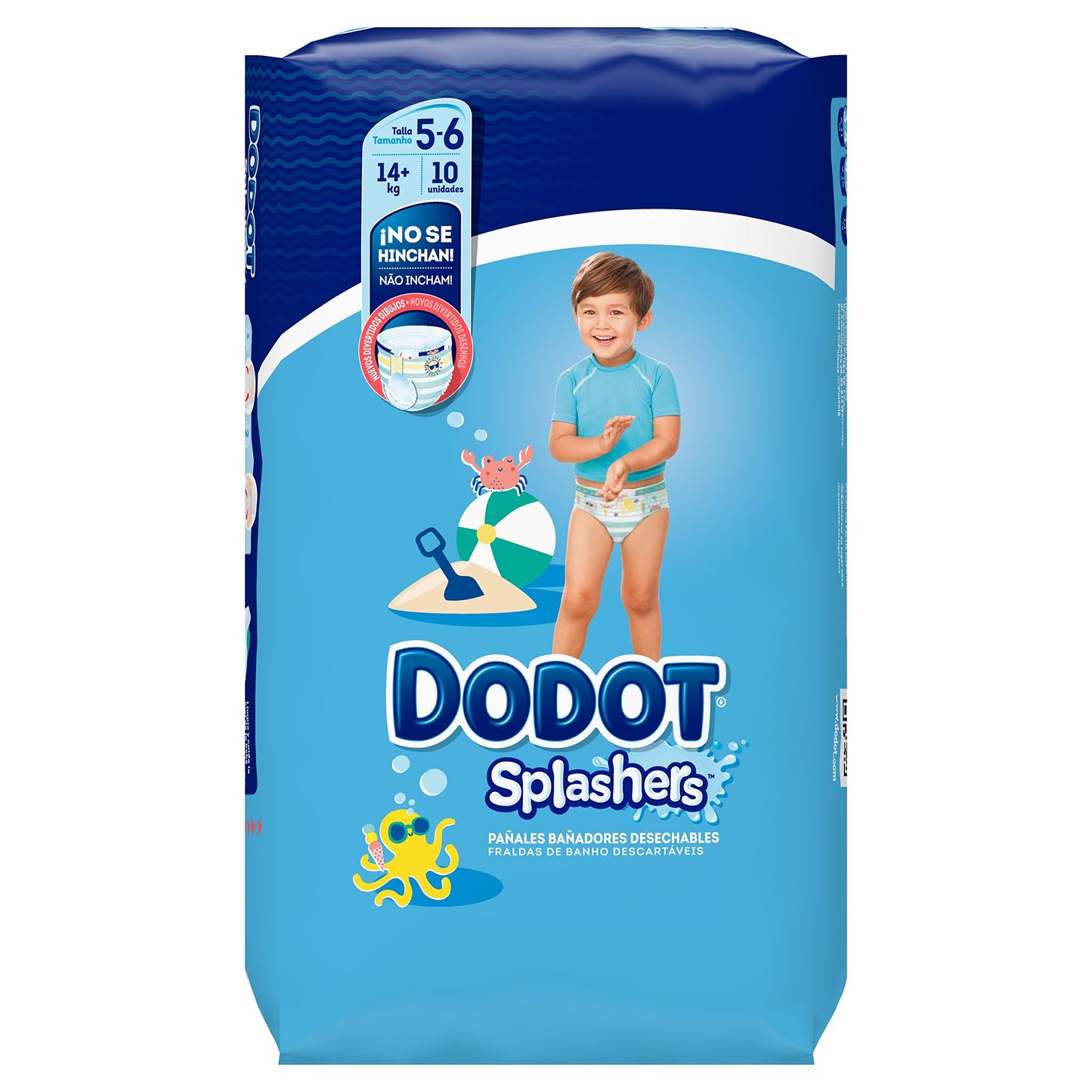 Dodot Splashers Pañales Bañadores Desechables, No se Hinchan y Fácil de Quitar, Talla 5, 14+ kg - 10 Unidades