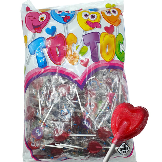 Piruletas Mini Corazon Fresa - Cereza - 200 unidades de Piruletas - SIn Gluten - Caramelos con Palo Corazon