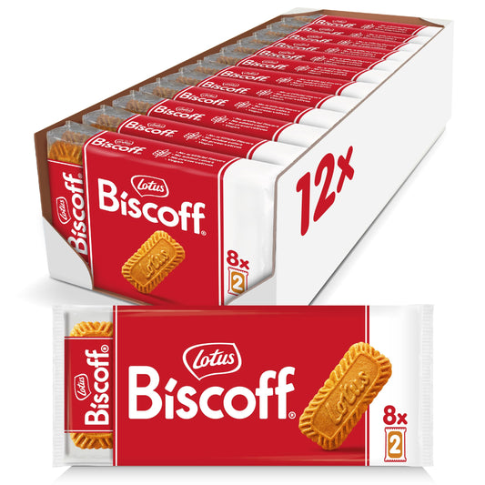 Lotus Biscoff | Galleta Original Caramelizada | Envueltas en Packs de 2 | Vegana | 12 x (8 x 2 packs) | 1,48kg