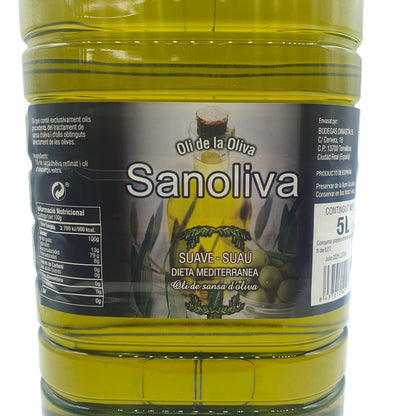 Aceite de Orujo - Aceite de Oliva Suave - SANOLIVA - 5 Litros - Origen ESPAéA - Aceite de Oliva Sansa/Orujo - Garrafa PET de Aceite Suave de Oliva Sansa