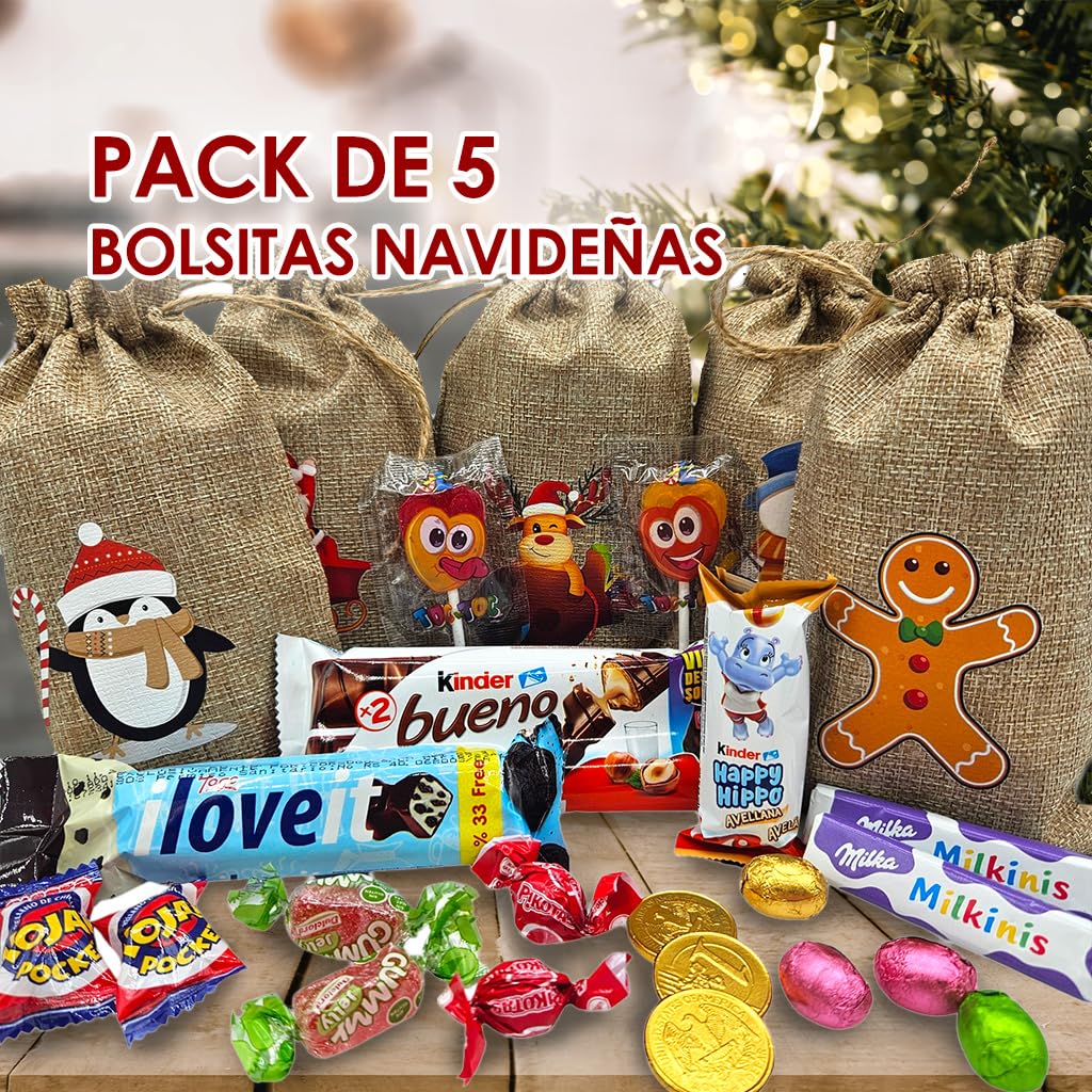 Bolsa de Lino con Chocolates de Navidad