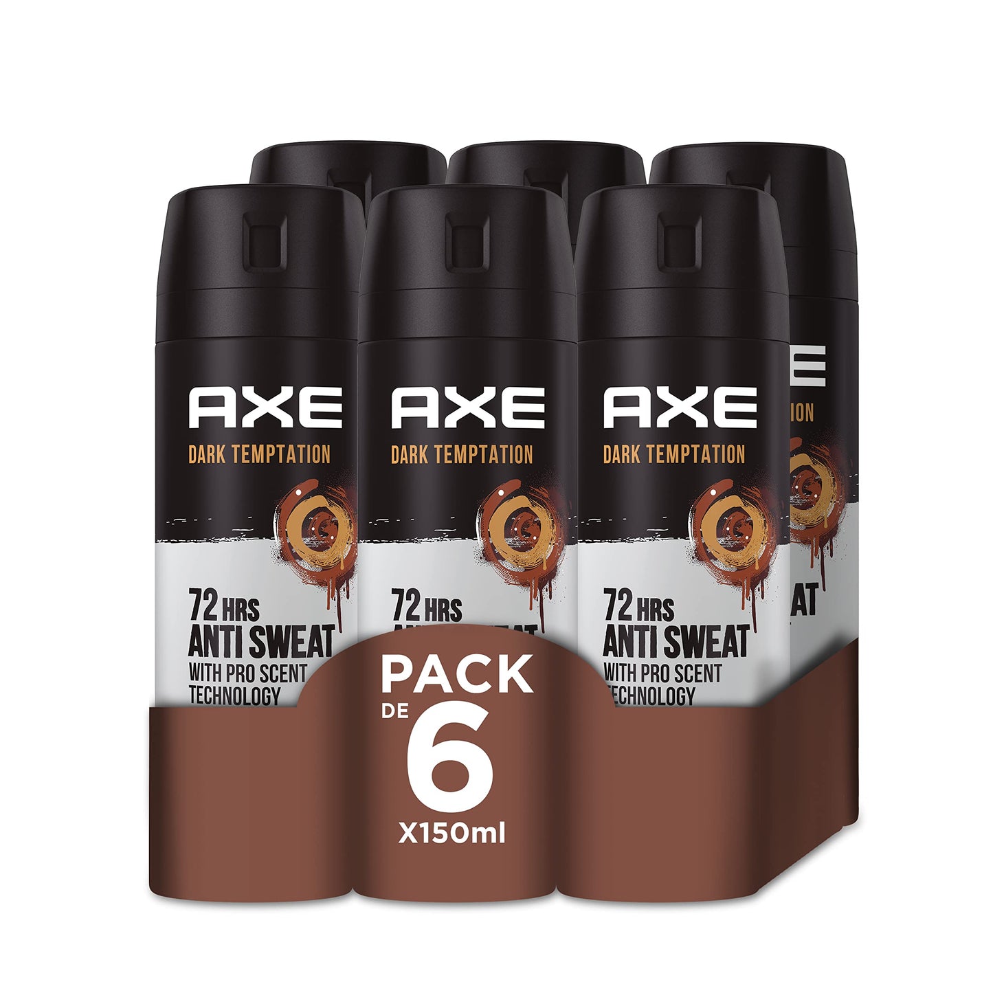 Axe Desodorante para Hombre Antitranspirante Dark Temptation 150ml - Pack de 6 - Aerosol - Fresco