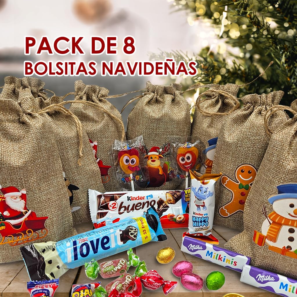 Bolsa de Lino con Chocolates de Navidad