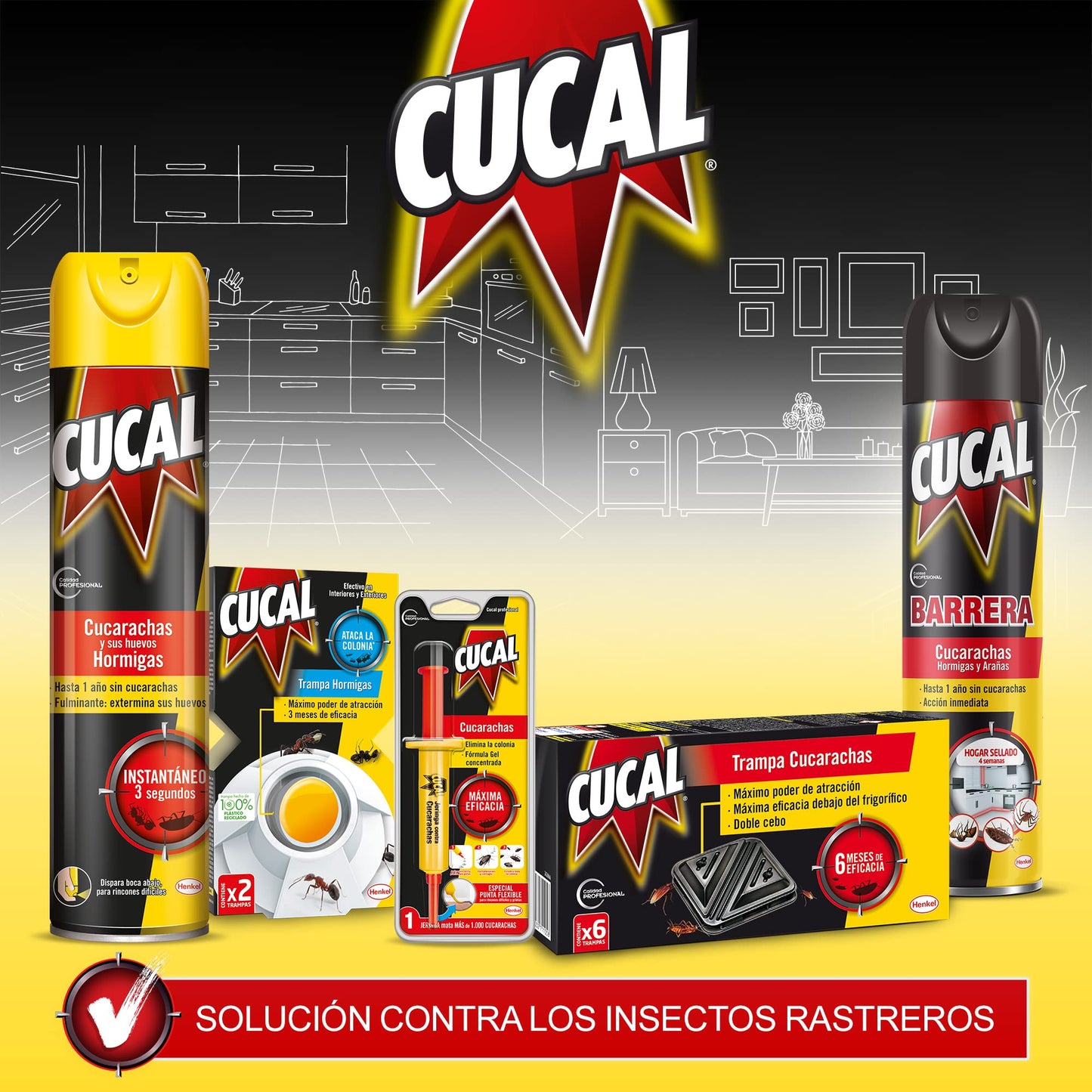 Cucal Insecticida Aerosol Instant contra Cucarachas, Hormigas y sus nidos 750ml, insecticida para insectos rastreros eficaz en 3 segundos