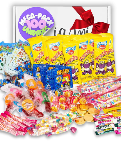 Mega Pack Chuches 100% Calidad: Marcas TOP en Chuches y Golosinas para Cumpleaéos, Navidad, Halloween, Piéatas, Fiestas Infantiles - 100 Unid - Surtido de Chuches, Gominolas, Golosinas. [IAMI]