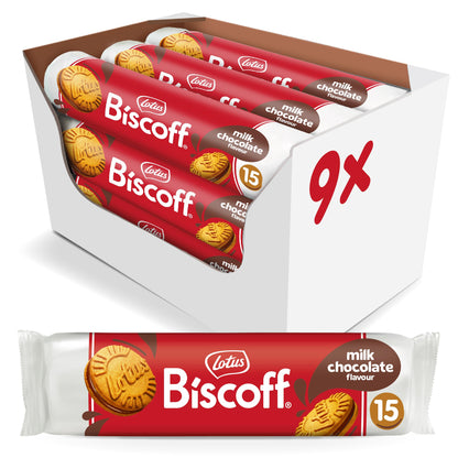 Lotus Biscoff | Galletas Rellenas de Crema Biscoff | Vegana | Sin Aromas Artificiales ni Colorantes | 15 Galletas por Pack | 9 x 150g (1,35kg)