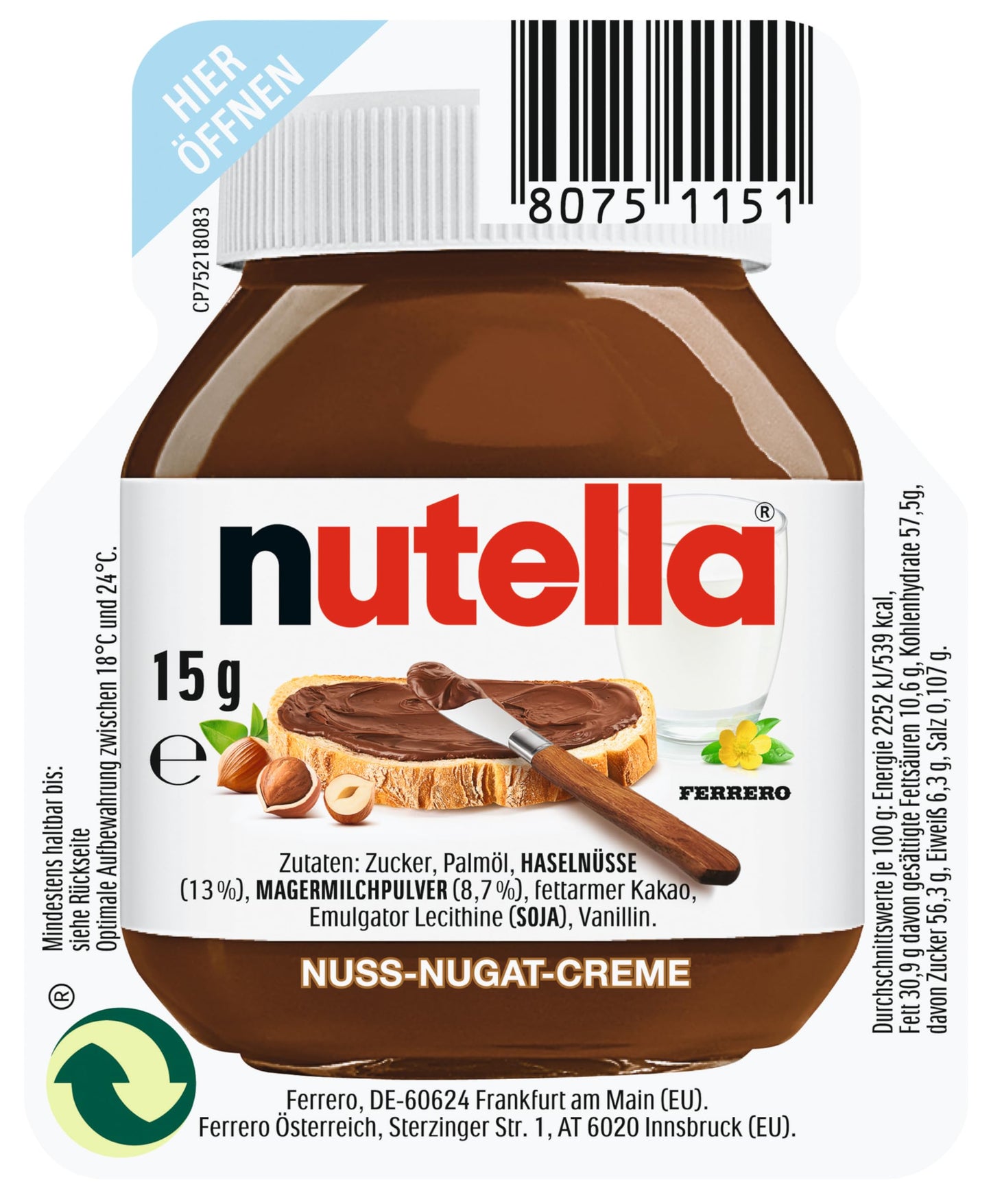 Nutella Pack 120 Porciones de 15 Gramos