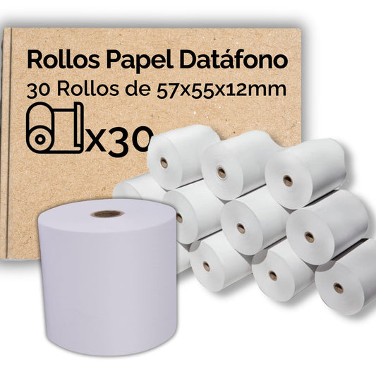 Pack Rollos de Papel Térmico 57x55x12mm - Papel para Tickets de Datáfonos, Cajas Registradoras y TPV - Sin BPA, Calidad y Durabilidad