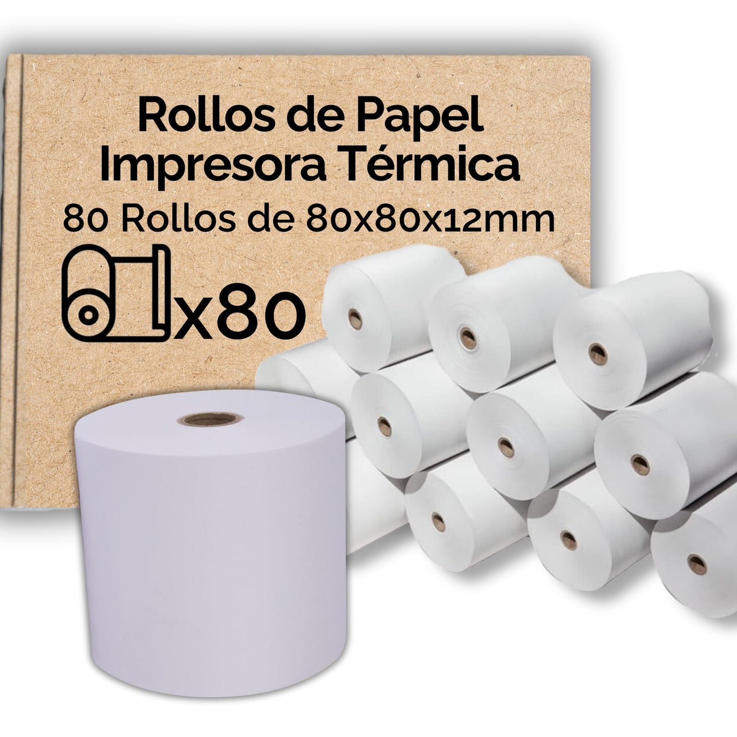 Pack Rollos Papel Termico Impresora 80x80x12