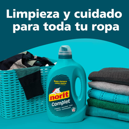 Norit Complet - Detergente Líquido para Toda la Ropa, Máxima Limpieza y Cuidado, Elimina las Manchas más Difíciles, Fórmula Hipoalergénica