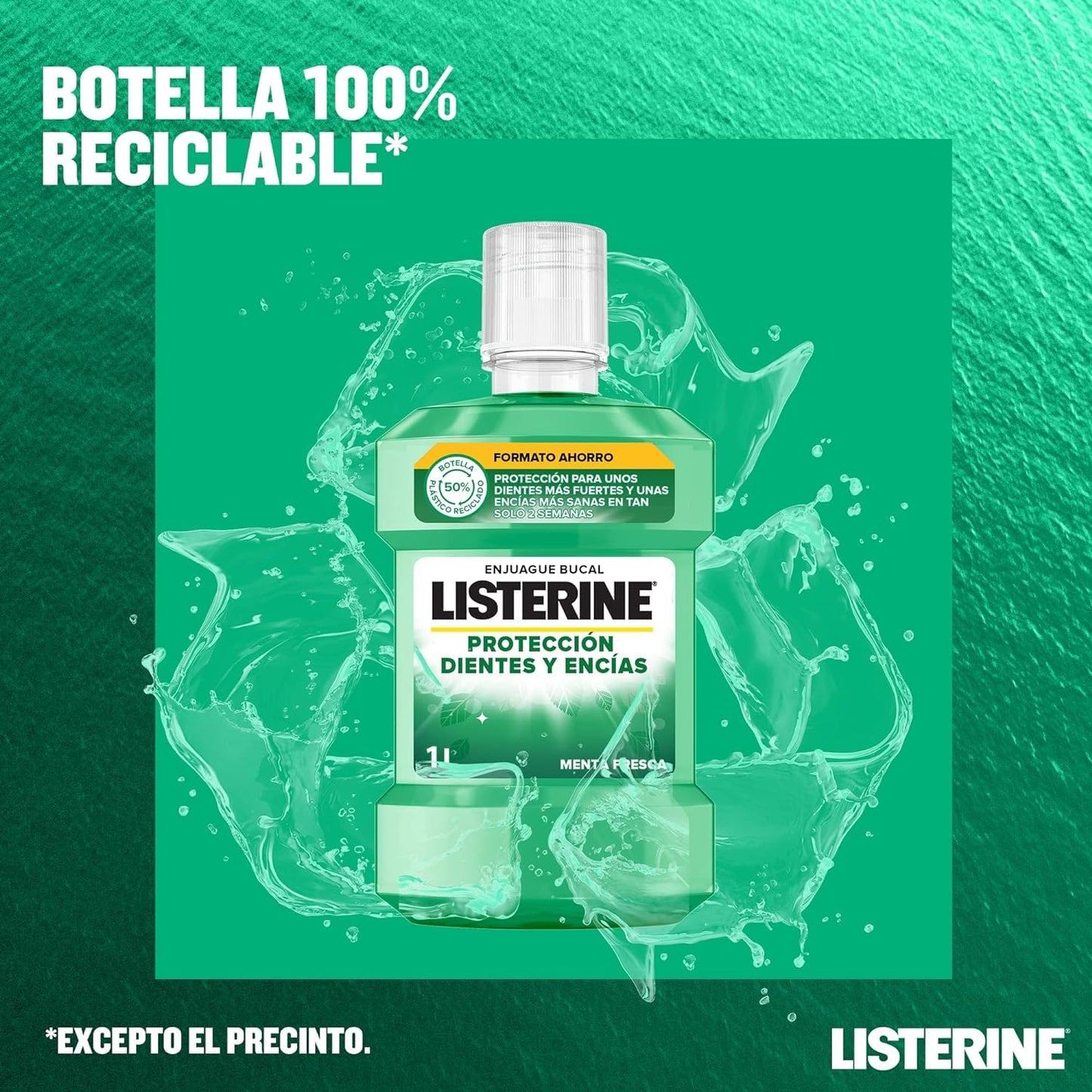 Listerine Protección Dientes y Encías (pack de 2 x 1L), enjuague bucal con flúor, colutorio bucal con 24 horas de protección - aliento fresco duradero